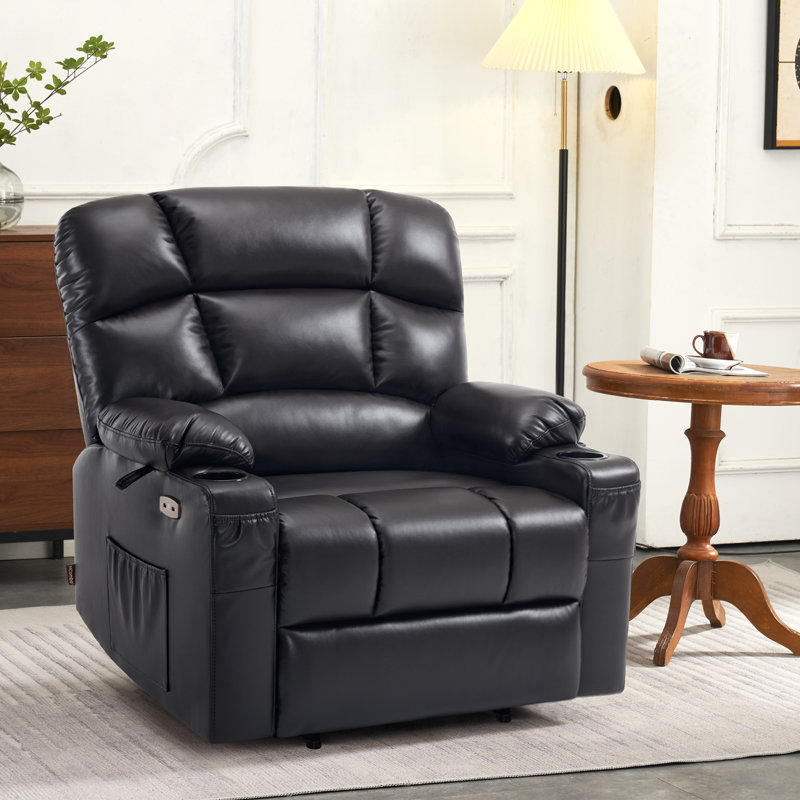 Syeda 27.2" Wide Lay Flat Dual Motor Power Recliner Lift Chair with Massage and Heat, Infinite Position, Faux Leather, Black
