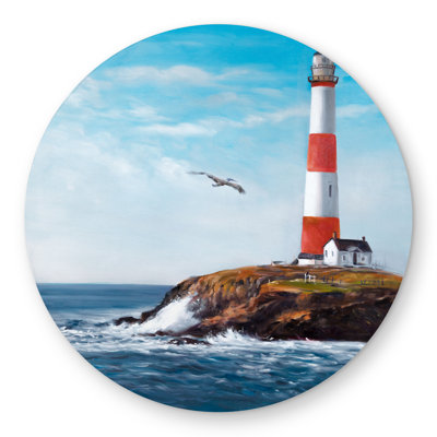 Lighthouse at the edge of the sea - Contemporary Round Rug