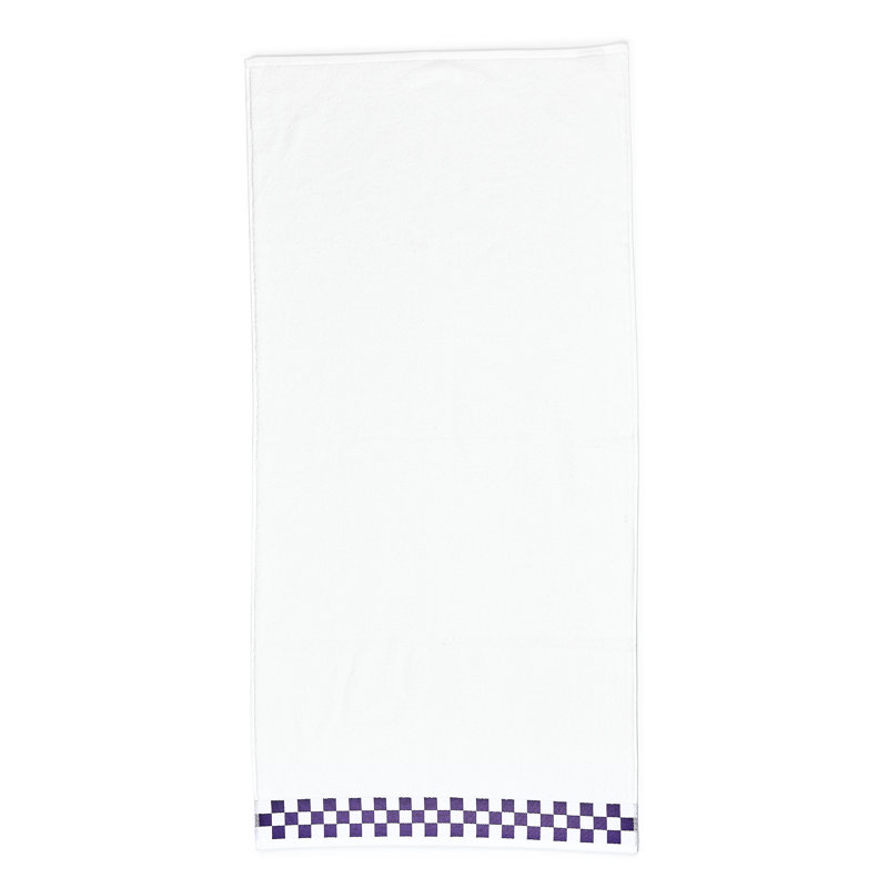 Bath Towel with Check Border, Purple/White