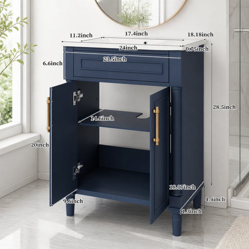 Meuble-lavabo avec tablette réglable et lavabo demi-lune