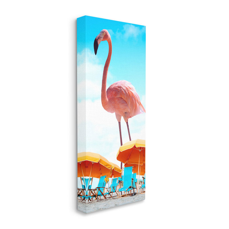Giant Tropical Flamingo Beach Canvas Wall Art, 20" x 48"