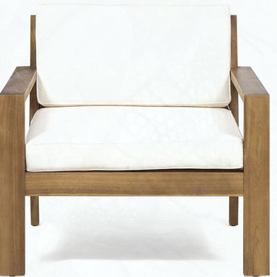 Acacia Wood Club Chairs with Wire Brushed Finish, Slat Paneling, Water-Resistant Cushions