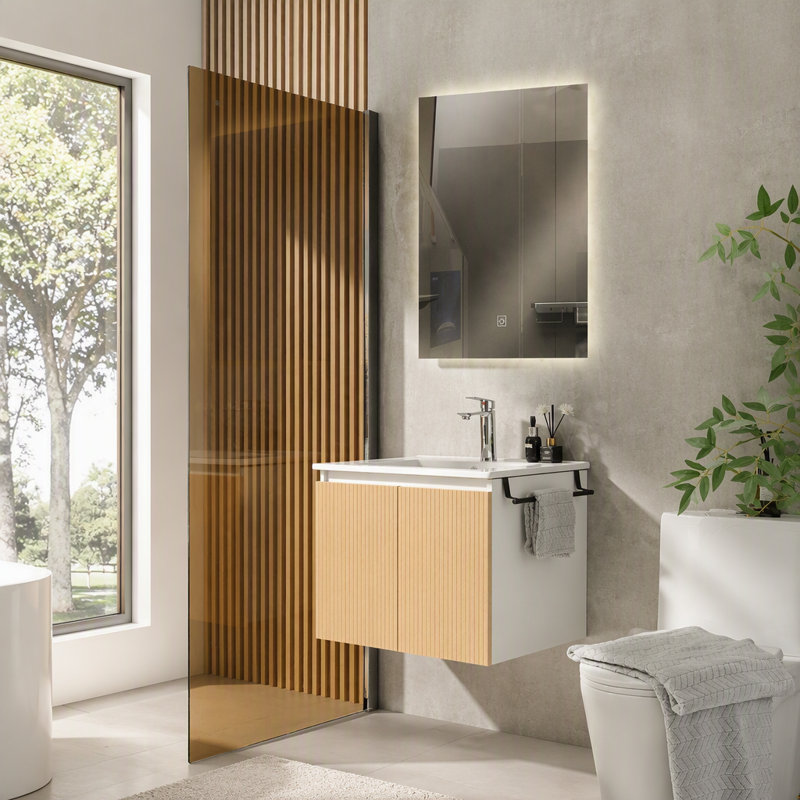 Compartiment de rangement pour meuble-lavabo mural 24 po avec porte-serviettes noir Goodyo, Yellow+White