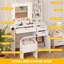 Bureau de coiffeuse avec miroir, ensemble de coiffeuse avec tiroirs, armoire et chaise, coiffeuse avec support pour sèche-cheveux pour la chambre à coucher, blanc