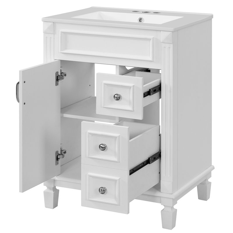 Meuble-lavabo 24 po avec lavabo en céramique et 2 tiroirs 24 po, Blanc