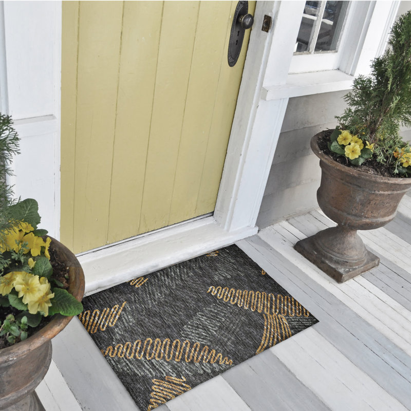 Chenille Washable Abstract Indoor / Outdoor Rug, Rectangle 1'8" x 2'6"