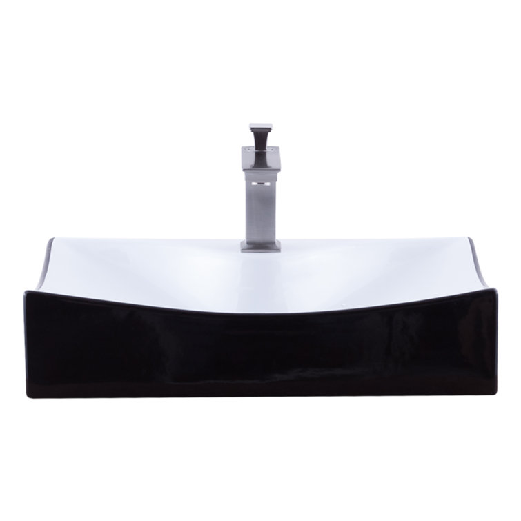 Novatto 15.75'' Glossy Black Ceramic Rectangular Bathroom Sink with Faucet