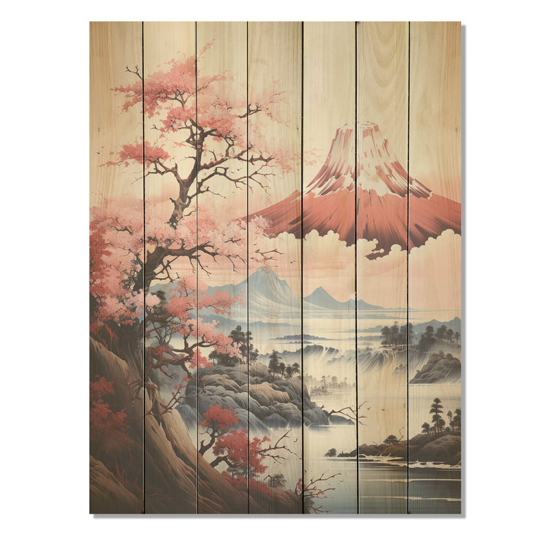 Fleurs de cerisier roses du printemps rose au Japon - impression sur bois, H 44 po x l 34 po
