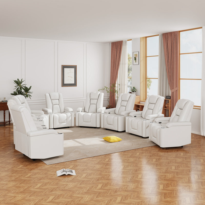 Fauteuil inclinable électrique de luxe en cuir végétalien de 34,7 po de largeur avec porte-gobelets et port de charge USB (ensemble de 8)