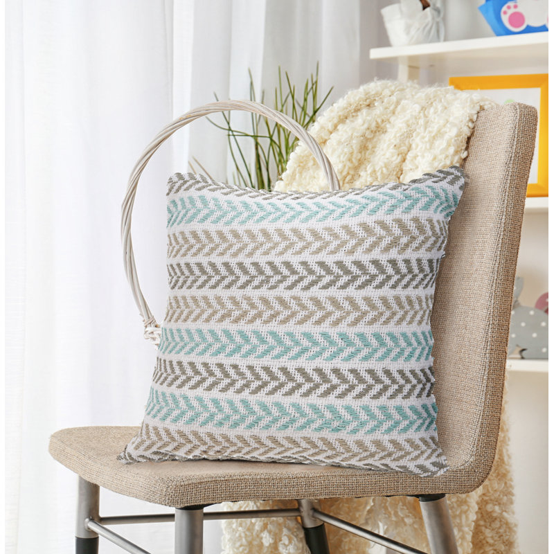 Hand-Woven Chevron Cotton Throw Pillow Set, Turquoise, Polyester/Polyfill