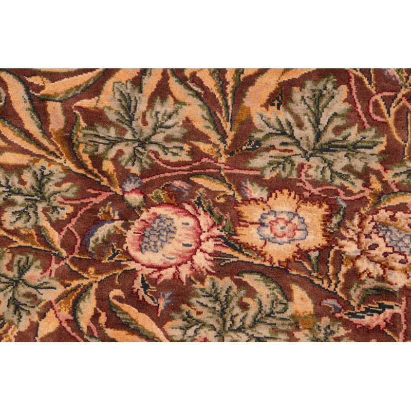Isabelline Paata Floral Handmade Hand-Knotted Rectangle 8'3'' x 9'5'' Wool Area Rug in Red/Taupe/Green