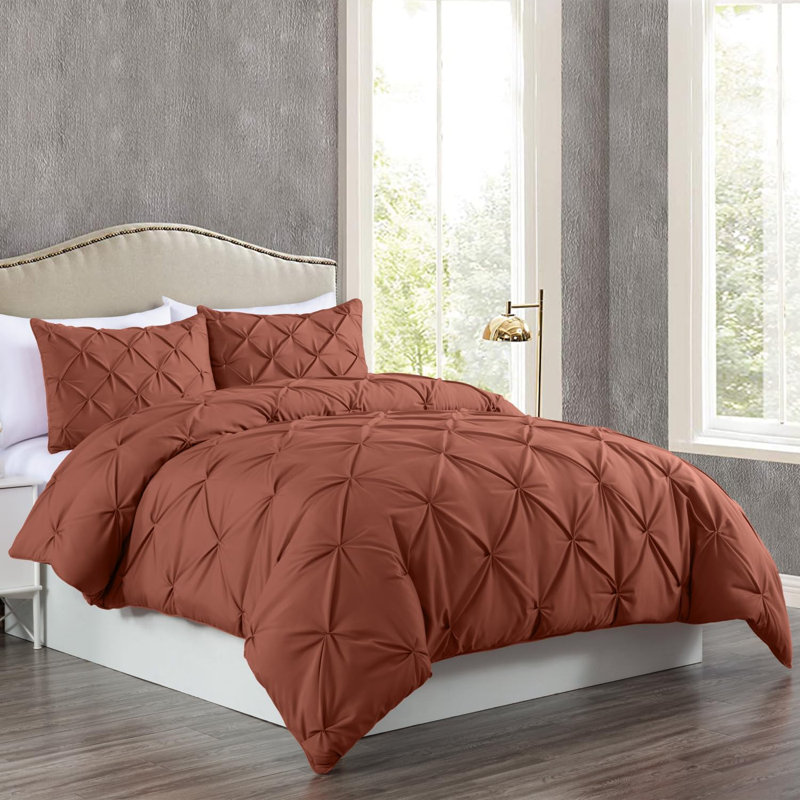 Berlin Pintuck Microfiber 3-Piece Comforter Set, King Comforter + 2 King Shams, Terracotta