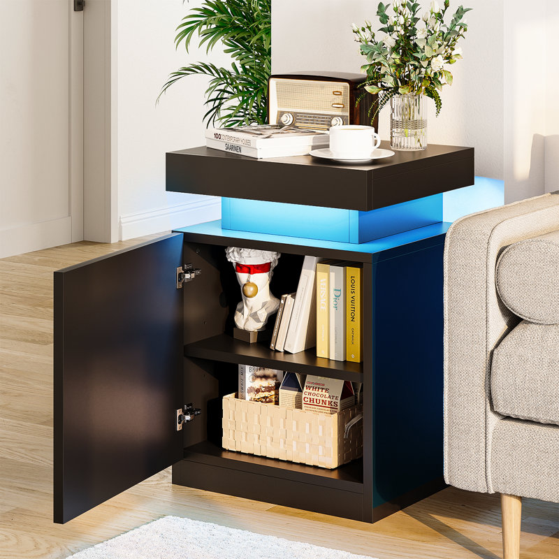 Tables de chevet à DEL avec plateau coulissant et prises de courant, table d'appoint moderne, Individuel