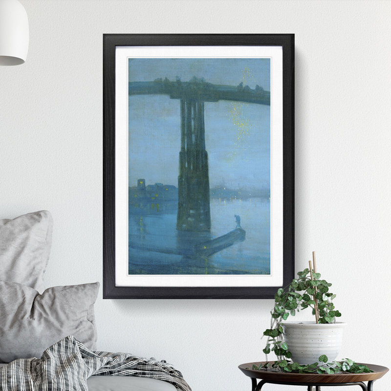 Nocturne Blue and Gold Old Battersea Bridge by James Mcneill Whistler - Picture Frame Painting, Black Framed