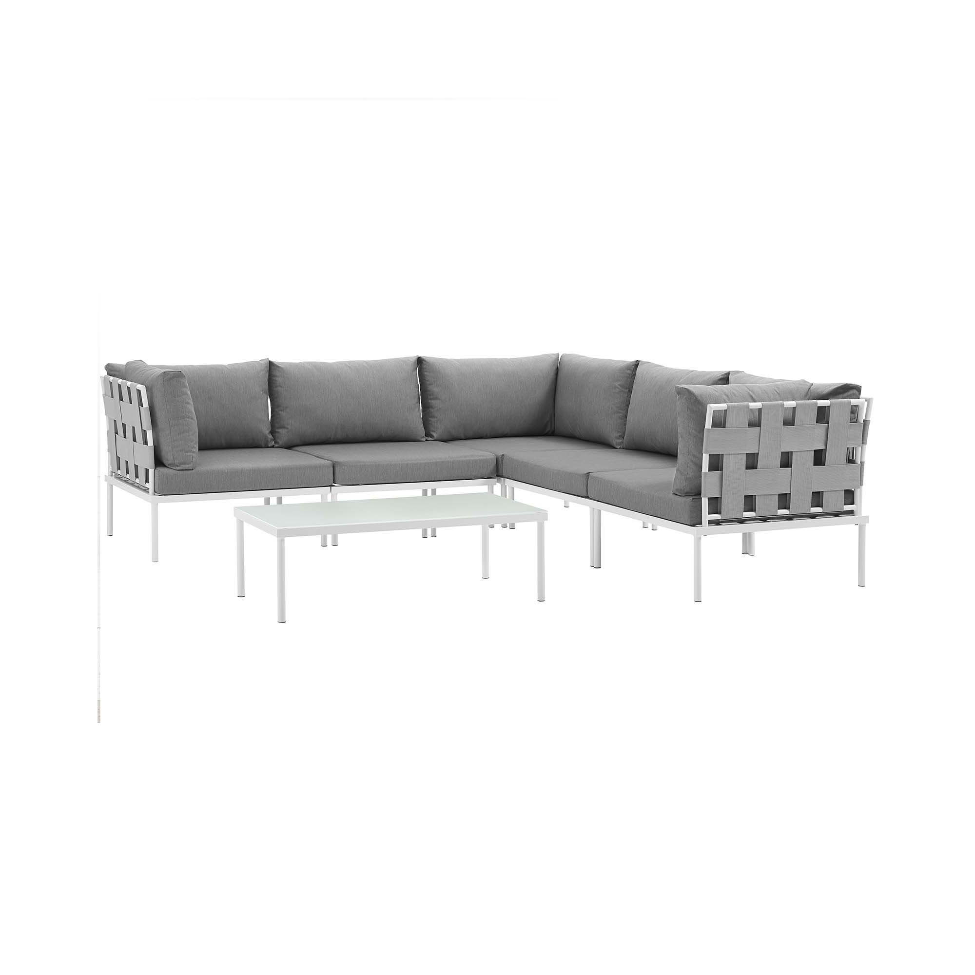 Harmony 6 Piece Outdoor Patio Aluminum Sectional Sofa Set, Gray