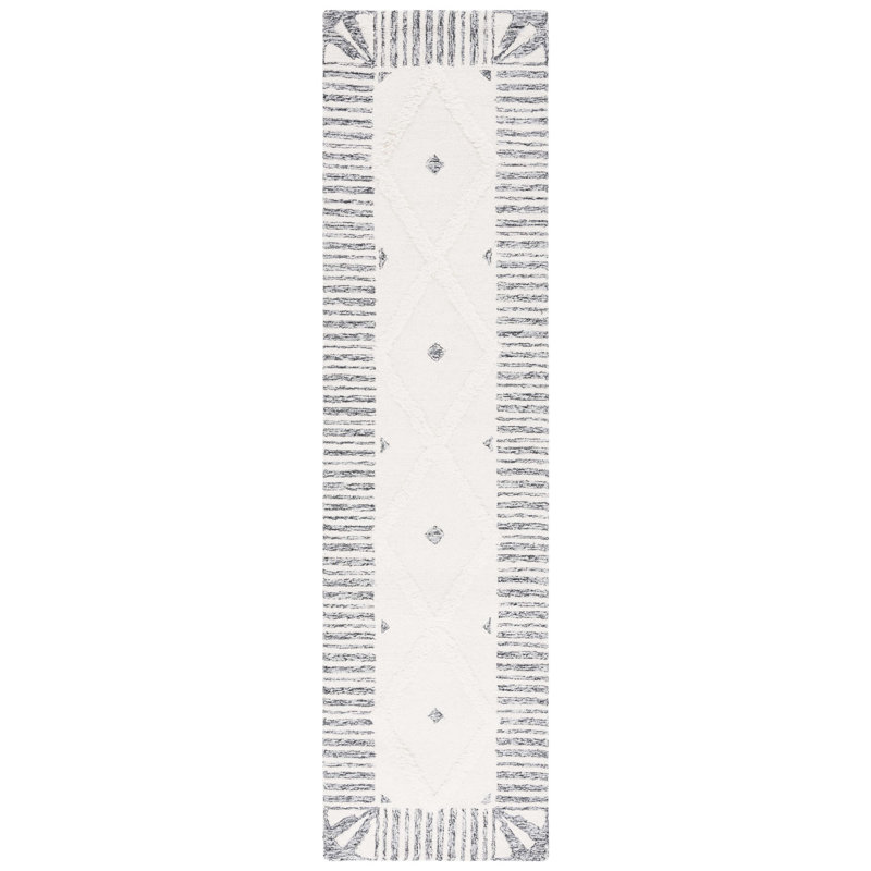 Tapis géométrique en laine / coton touffeté à la main Abbeygail, Tapis de couloir 2 pi 3 po x 9 pi