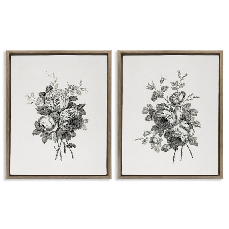 Ensemble de 2 toiles flottantes encadrées antiques, H 31 po x l 25 po, Cadre flottant orme Montalcino