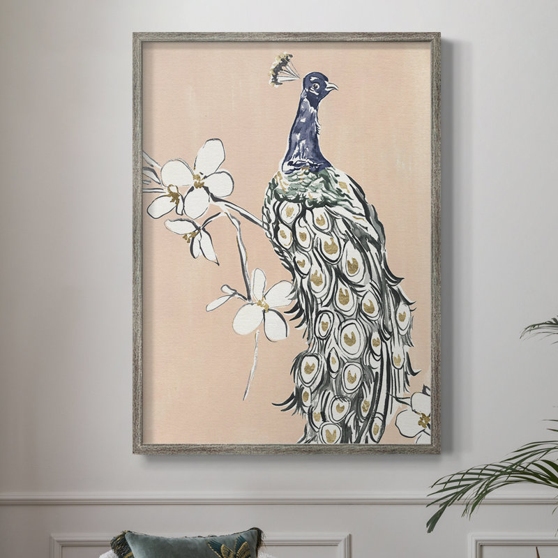 «Peacock in Gold III», reproduction encadrée - bois massif, H 21 po x l 17 po