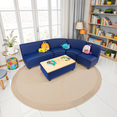 Ensemble 5 pièces de sièges collectifs courbés modulaires pour enfants avec table basse Kid Comfort