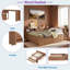 Lit de jour en bois avec tiroirs de rangement, tablettes latérales, bureau et lit gigogne-953106747-953106746
