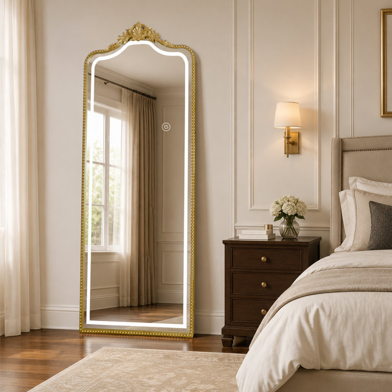Miroir sur pied surdimensionné 75 "x 30", Doré