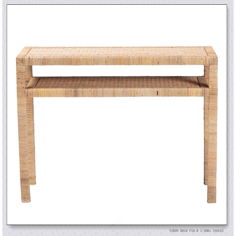 Console bohémienne miel clair en rotin et bois d'acacia