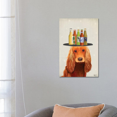 Cocker Spaniel Golden Beer Lover par Fab Funky, reproduction d'art sur toile tendue