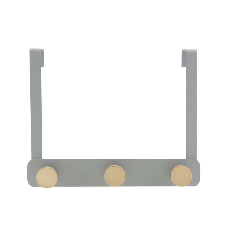 Gray and Gold Iron Over-the-Door 3-Hook Rack