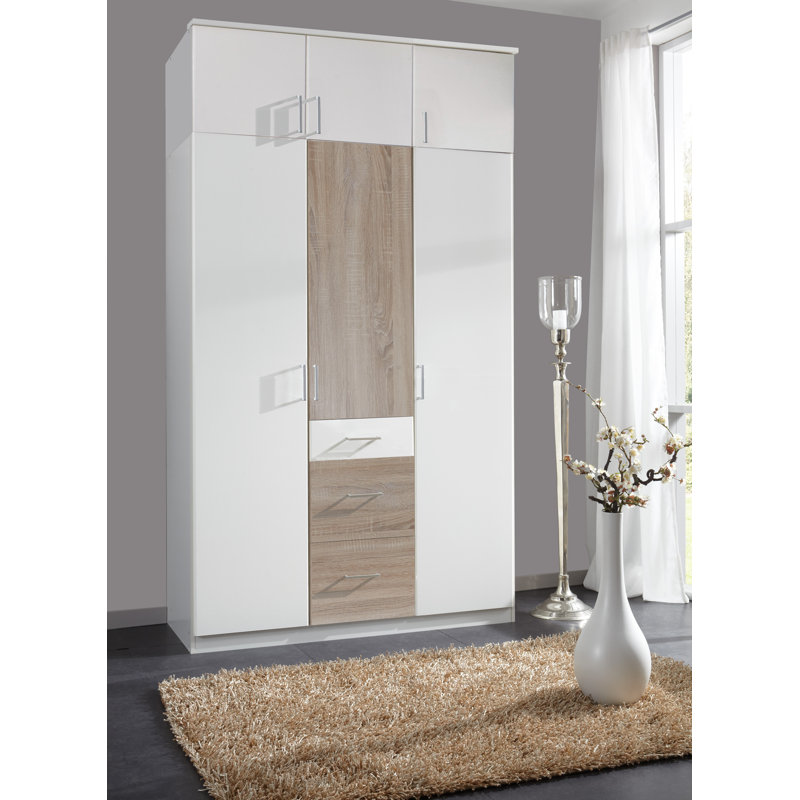 Arango 135cm Solid Wood Closet System, Alpine white, Rough-cut oak