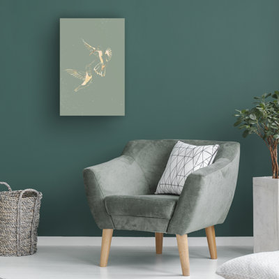 «Sage Green Gold Hummingbirds on Canvas» par Sarah Manovski, reproduction