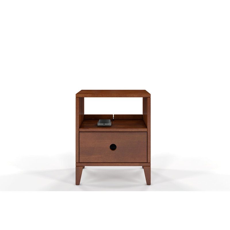 Deschamp 40cm W Solid Wood Bedside Table, Walnut
