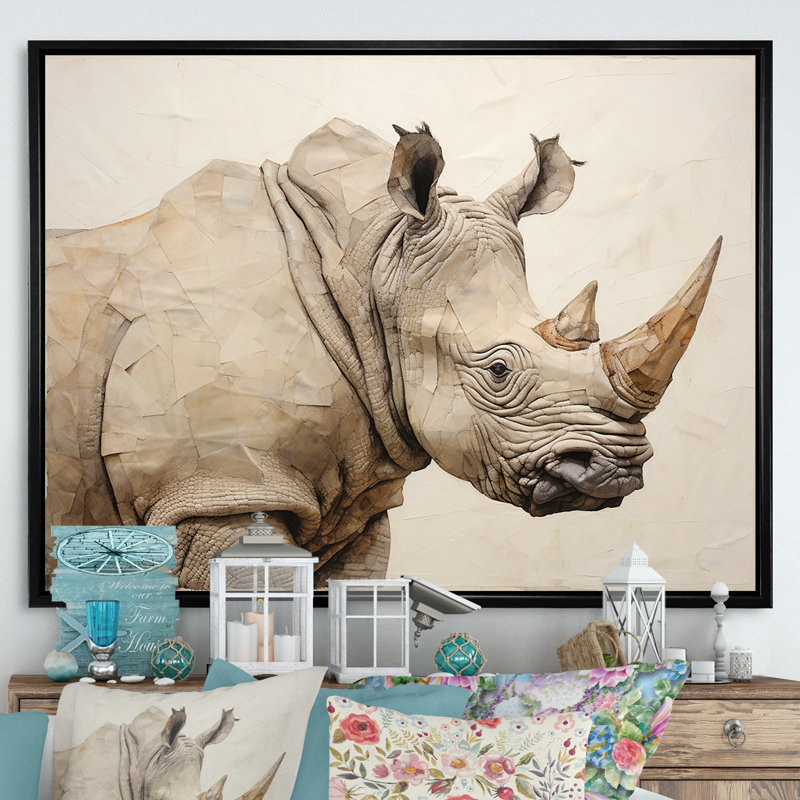 " Mighty Strong Rhinoceros II ", 16" H x 32" W x 1" D, Black Floater Framed