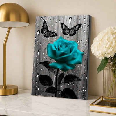 Cyan Rose Butterfly Poster
