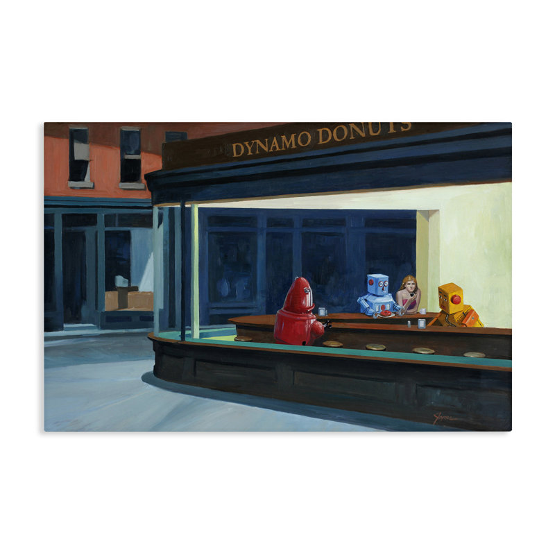 «Robots in Donut Shop», conception par Eric Joyner, H 30 po x l 45 po