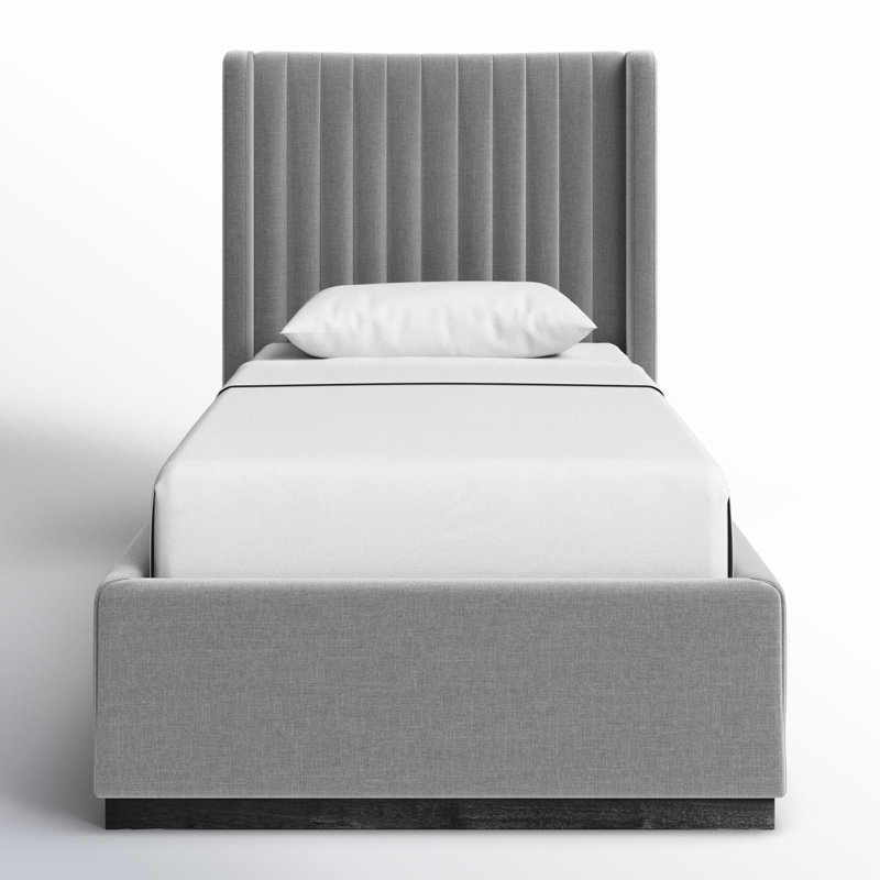 Chamblis Upholstered Wingback Bed, Grey Linen Textured Fabric, Twin