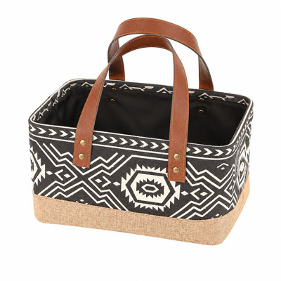 Small Rectangular Canvas Tote Picnic Basket with Black and White Pattern