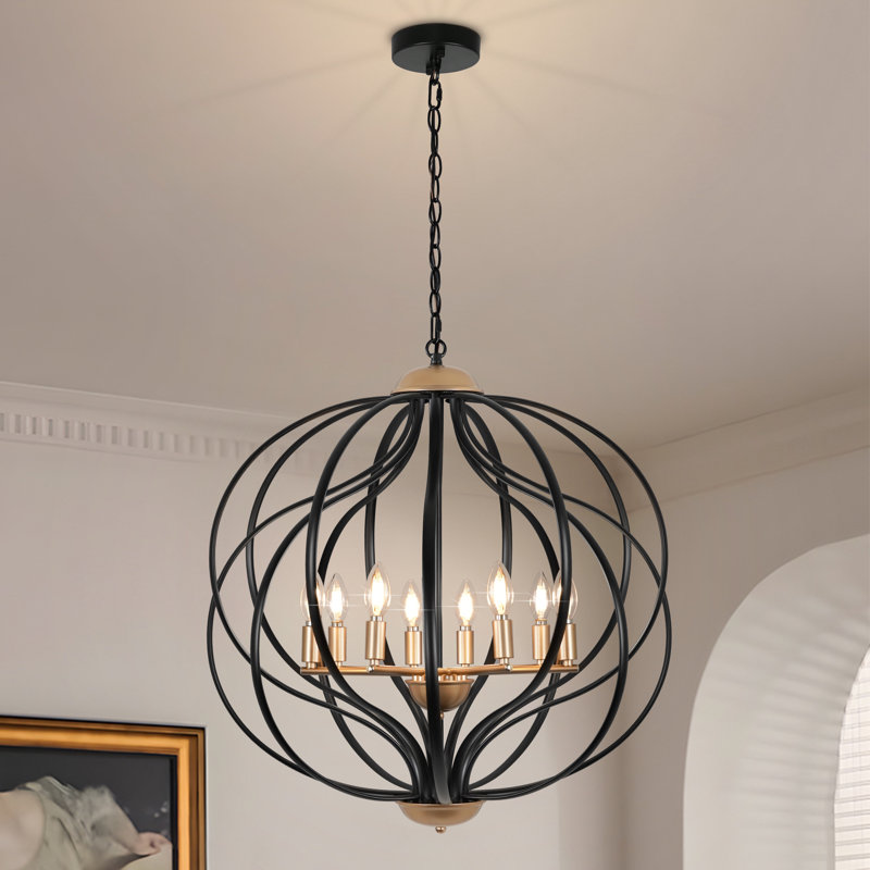 Lustre de ferme noir à 8 lumières à intensité variable