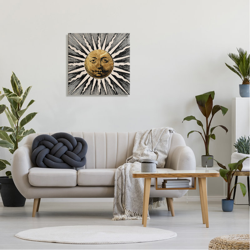 Bohemian Sun Rays Black and Gold Canvas Wall Art, 24 x 24