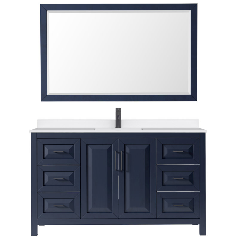 Daria 60'' W Single Vanity, Matte Black, Gray, White Quartz