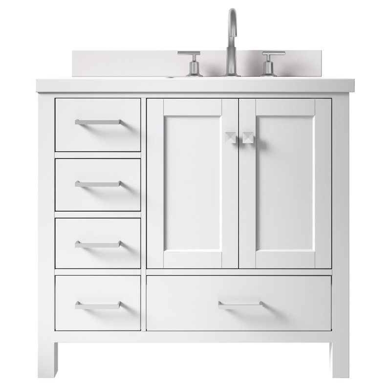 Cambridge 37'' W Single Vanity, White, Pure White Quartz, Rectangular