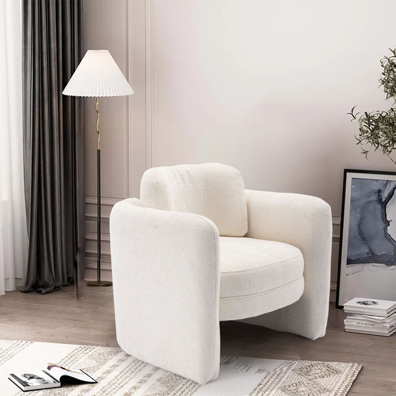 Fauteuil demi-tonneau en velours de 33,1 po de large Khea, Lin ivoire