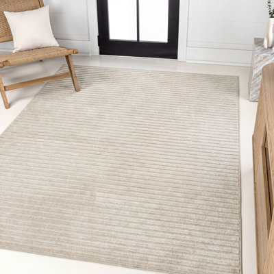 Atricia High-Low Minimalist Scandi Striped Ivory/Cream Indoor/Outdoor Rug