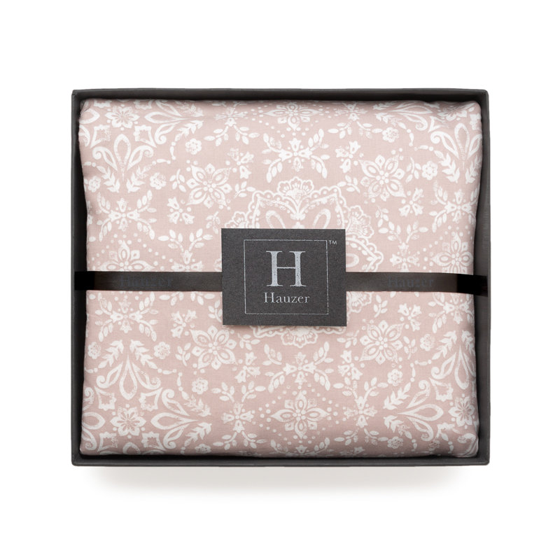 Vintage Floral Damask Blush Print, 100% Cotton Sheet set , Queen Fitted Sheet with 2 Pillowcases, Blush