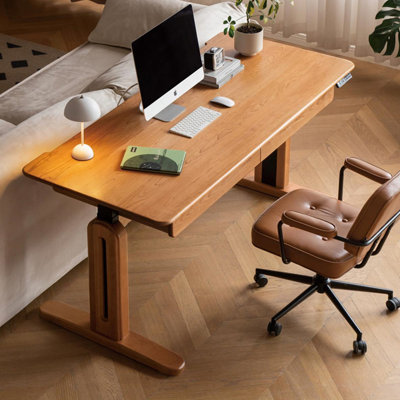 Cherry Rectangular Solid Wood with 2 drawers desk