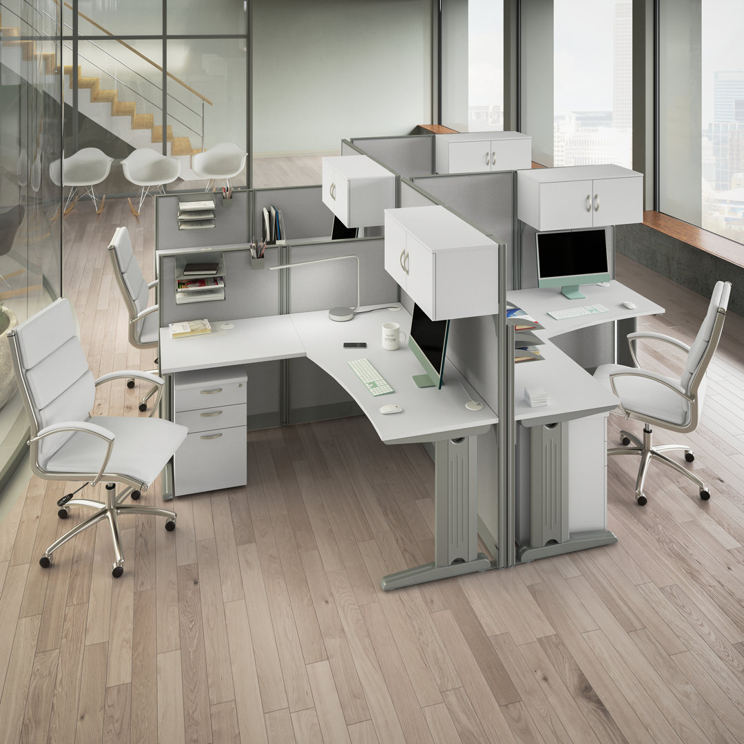 Office in an Hour 4 Person L-Shaped Desk Workstation Cubicle Bush Business Furniture 