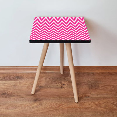 Modern Chevron Side Table, Fuchsia & White, 13.8 x 16.5 x 13.8 inches | 100% MDF with Beech Wood Legs, Thickness: 0.7 inches | Stylish & Functional Accent for Living Room, Bedroom, or Office Decor