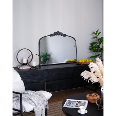 Miroir arqué 40 po x 31 po avec baroque élégant. Salon, salle de bain,. Noir 50% verre, 30% fer, 20%. Cadre magnifique de 20,5 lb. Pour le noir, élégant.