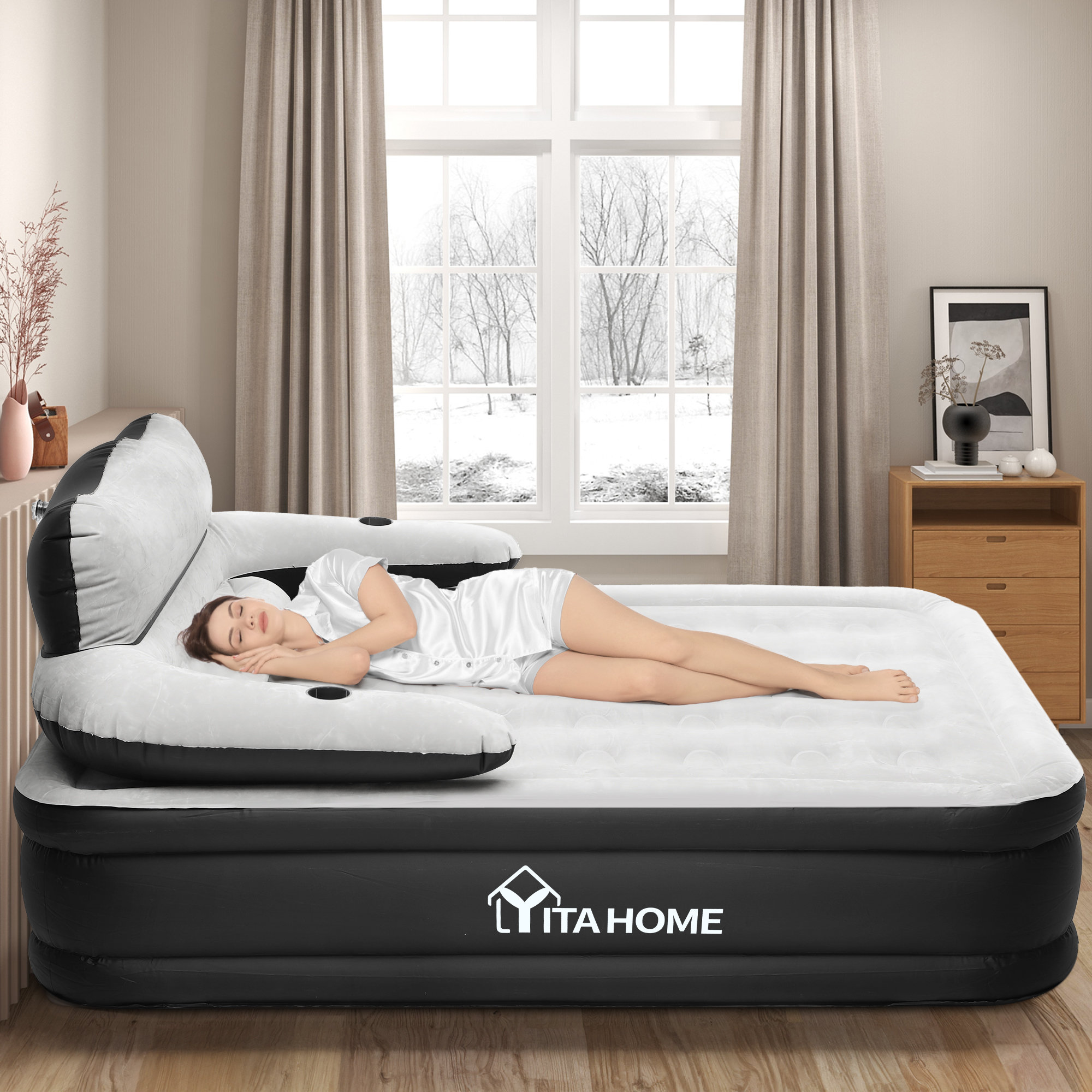 Alwyn Home Black/Grey Queen Size Air Mattress With Headboard Wayfair