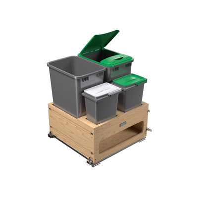 Poubelle escamotable en bois avec rangement à fermeture en douceur