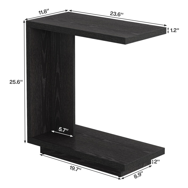C-shaped Side Table Set  Of 2, 2-tier Narrow End Table Wood Bedside Table Nightstand